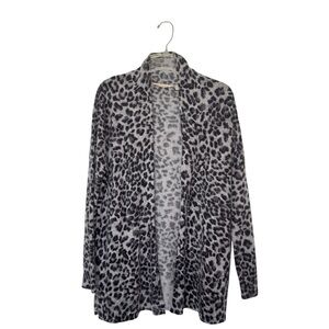Soft Surroundings Medium Cashmere Animal Print Boho Open Front‎ Cardigan Pockets